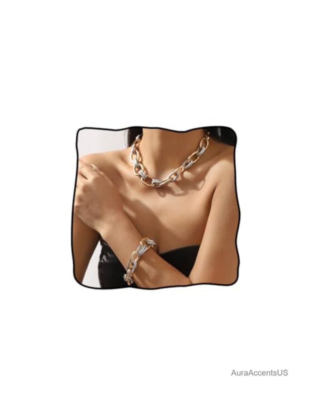 Two Tone Chain Necklace Bracelet Set Stainless Steel Link Jewelry Set